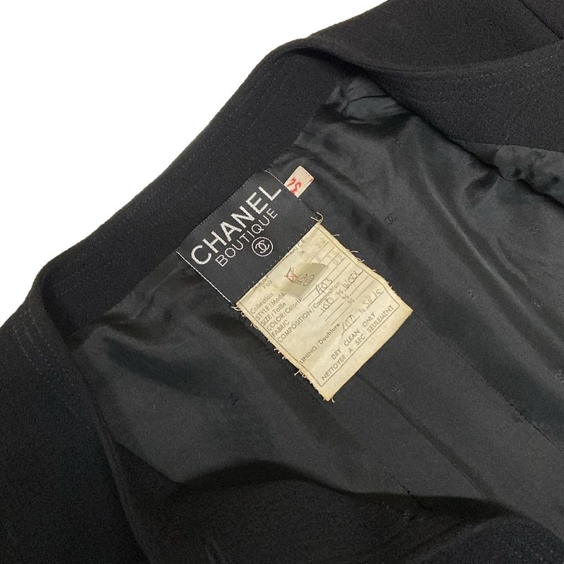 Chanel Skirt Suit Size 34 S Ladies - 20128 Black Collarless Wool