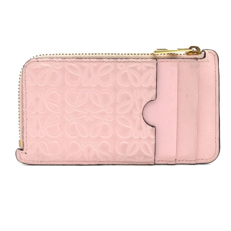 Loewe Coin Case Anagram Pattern Pink Shape Stamped With Card Case Leather