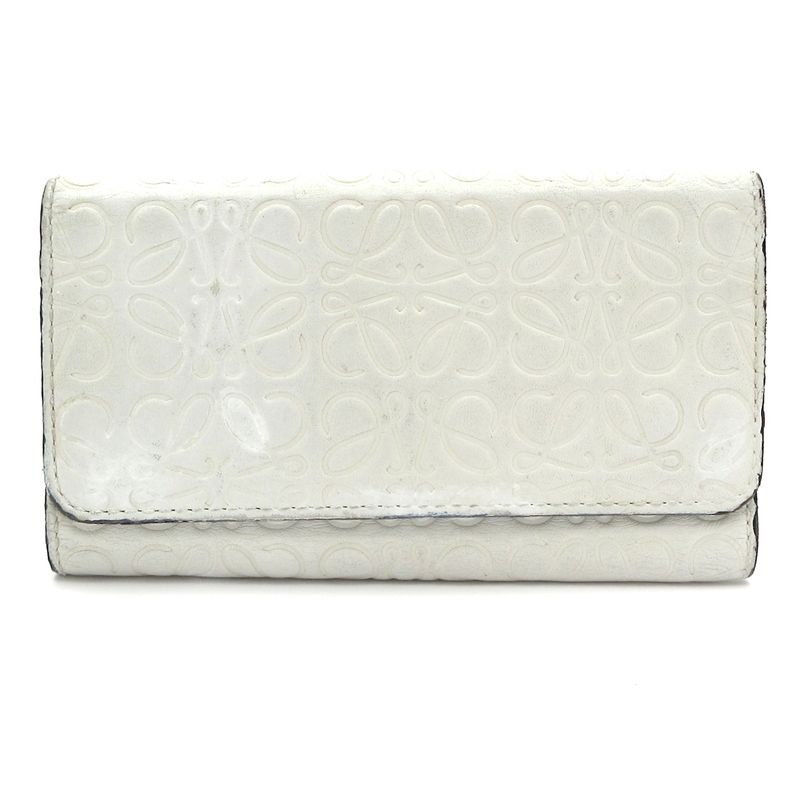 Loewe Key Case Repeat Anagram Pattern White 6 Hooks Shape Pressed Leather