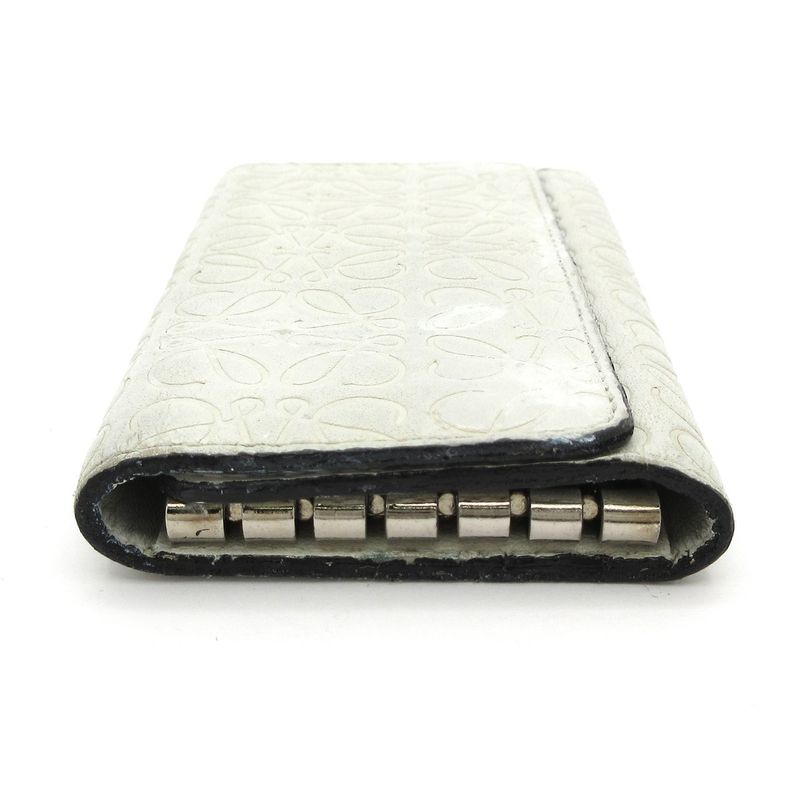 Loewe Key Case Repeat Anagram Pattern White 6 Hooks Shape Pressed Leather