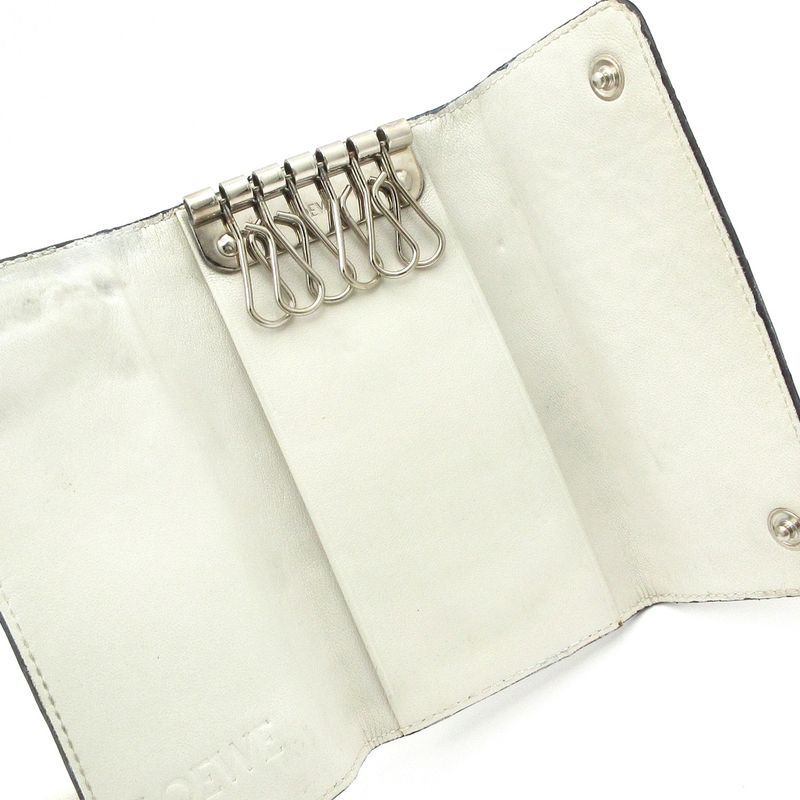 Loewe Key Case Repeat Anagram Pattern White 6 Hooks Shape Pressed Leather