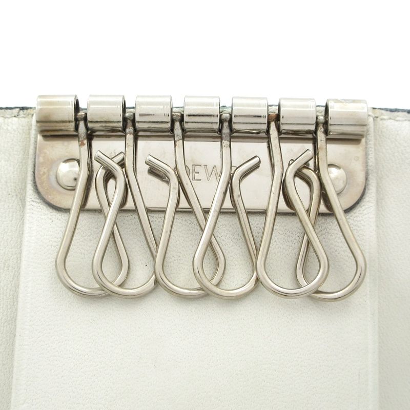 Loewe Key Case Repeat Anagram Pattern White 6 Hooks Shape Pressed Leather