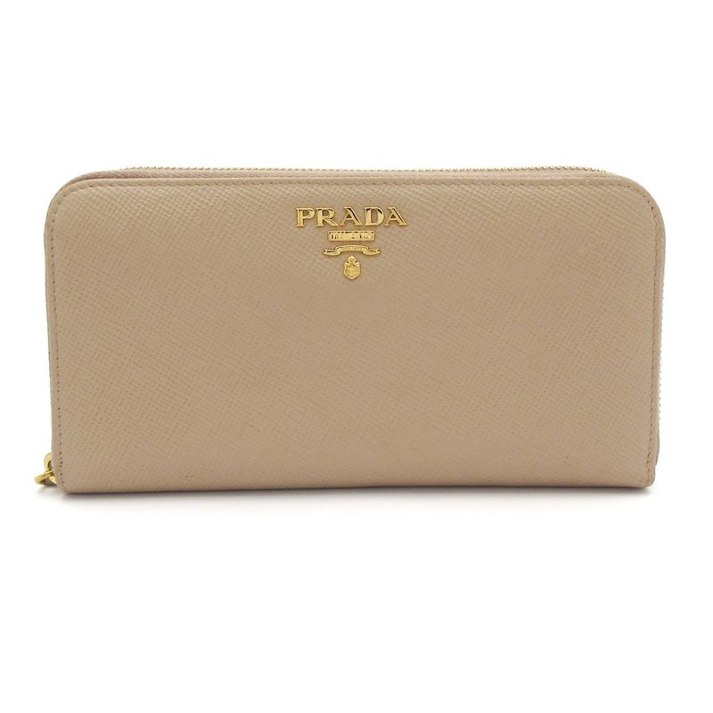Prada Long Wallet - 1ml506 Beige Round Zipper Leather