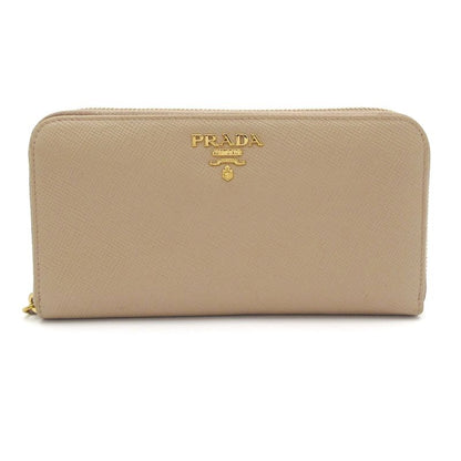 Prada Long Wallet - 1ml506 Beige Round Zipper Leather