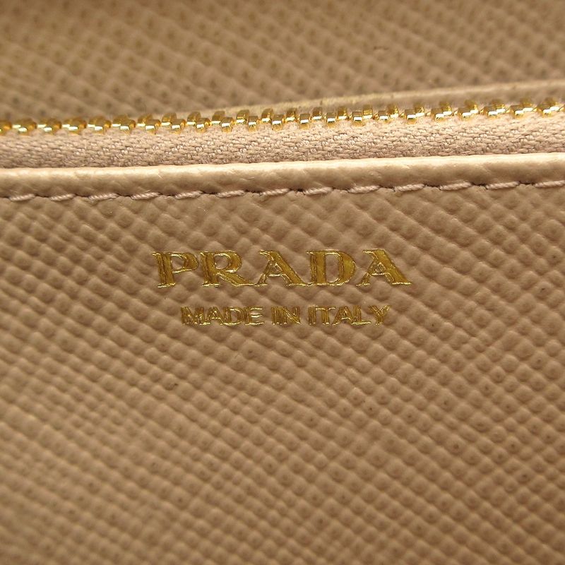 Prada Long Wallet - 1ml506 Beige Round Zipper Leather