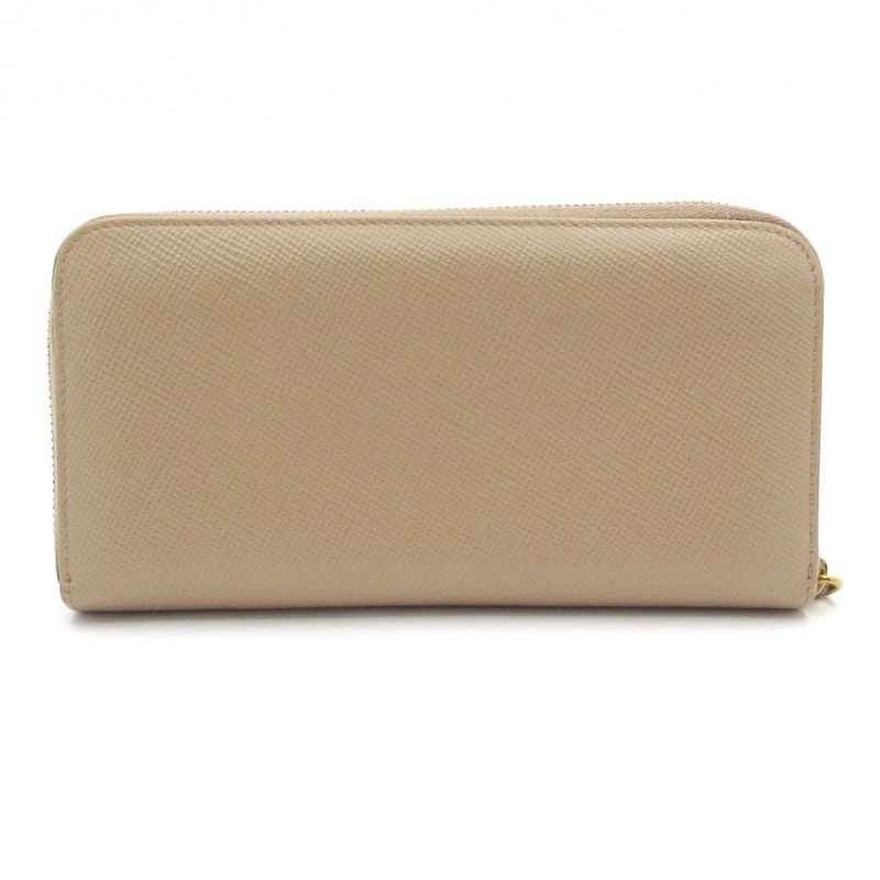 Prada Long Wallet - 1ml506 Beige Round Zipper Leather