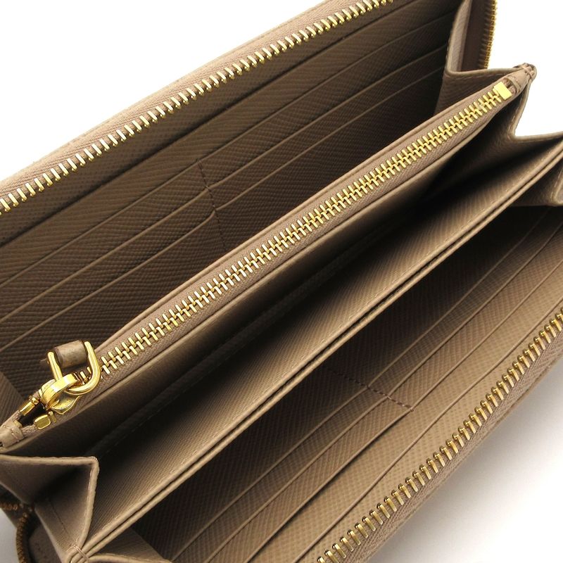 Prada Long Wallet - 1ml506 Beige Round Zipper Leather