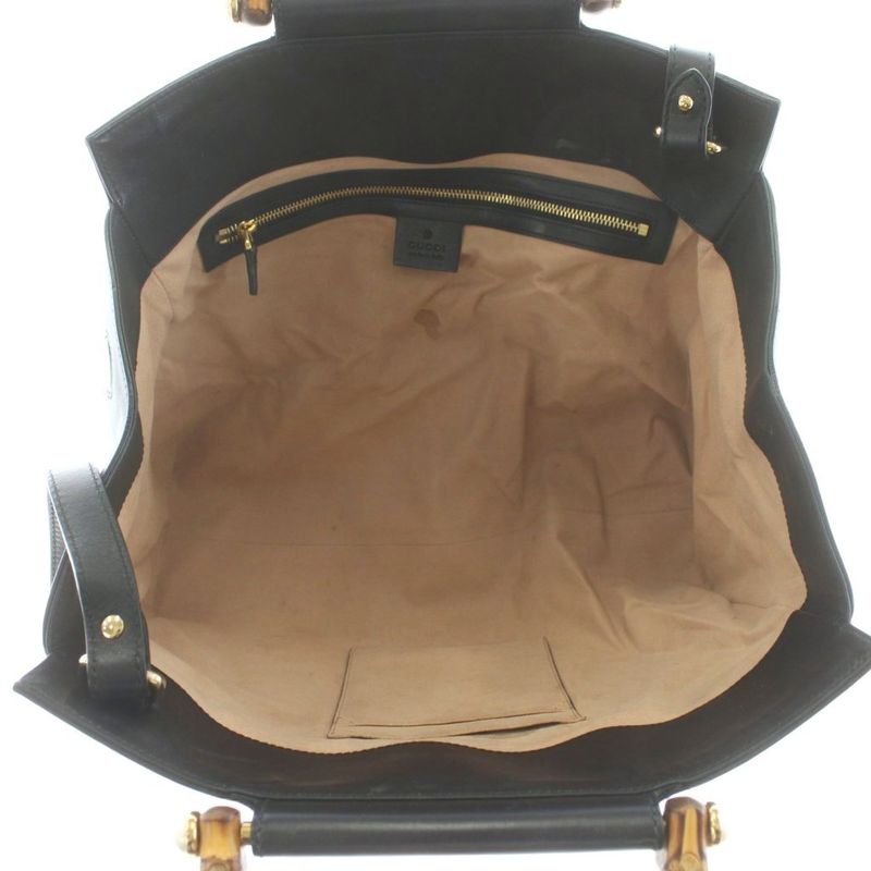Gucci Bamboo Nim Fair Medium Shoulder Bag Handbag 2WAY Leather Black Black 453766 KU - OH - BM