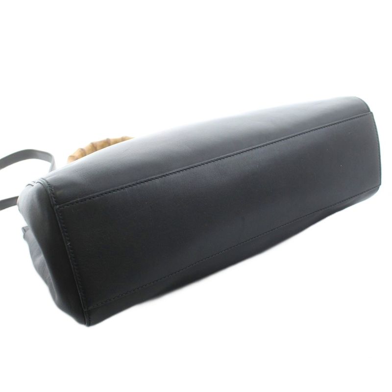 Gucci Bamboo Nim Fair Medium Shoulder Bag Handbag 2WAY Leather Black Black 453766 KU - OH - BM