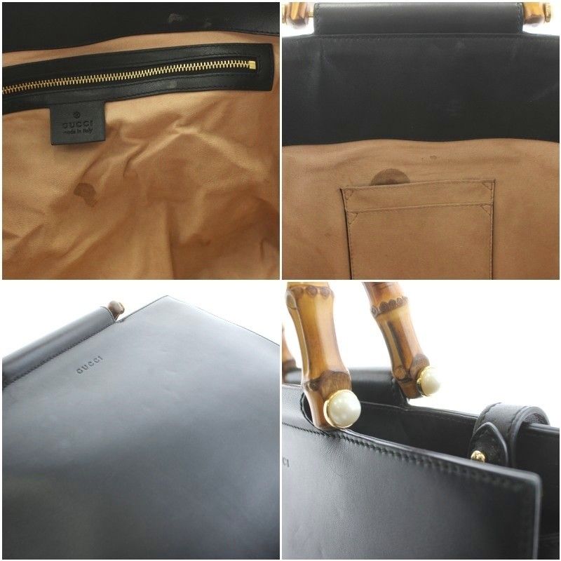 Gucci Bamboo Nim Fair Medium Shoulder Bag Handbag 2WAY Leather Black Black 453766 KU - OH - BM