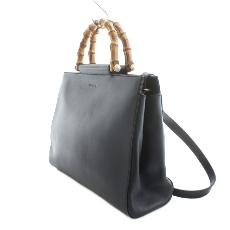 Gucci Bamboo Nim Fair Medium Shoulder Bag Handbag 2WAY Leather Black Black 453766 KU - OH - BM