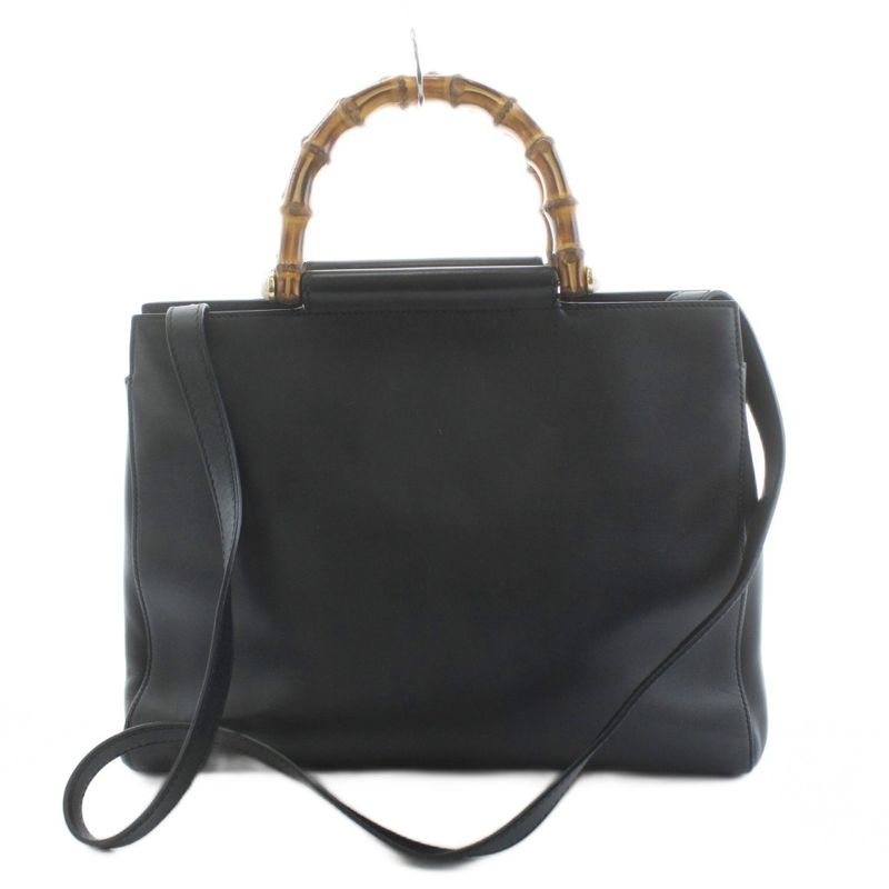 Gucci Bamboo Nim Fair Medium Shoulder Bag Handbag 2WAY Leather Black Black 453766 KU - OH - BM
