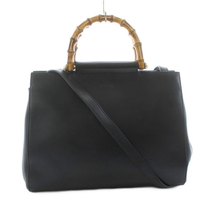 Gucci Bamboo Nim Fair Medium Shoulder Bag Handbag 2WAY Leather Black Black 453766 KU - OH - BM