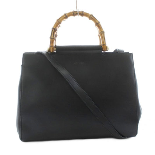 Gucci Bamboo Nim Fair Medium Shoulder Bag Handbag 2WAY Leather Black Black 453766 KU - OH - BM