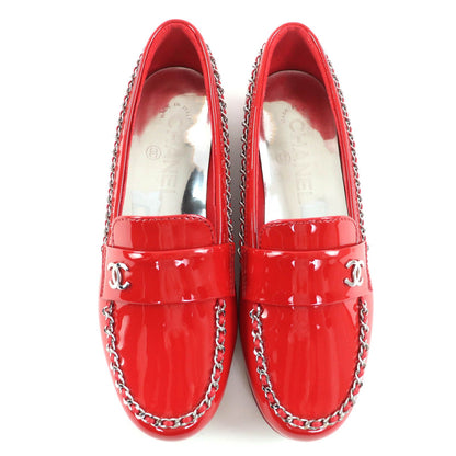 Unused Item◇Chanel G35631 with Here Mark Parts Patent Leather Chain Loafers Red