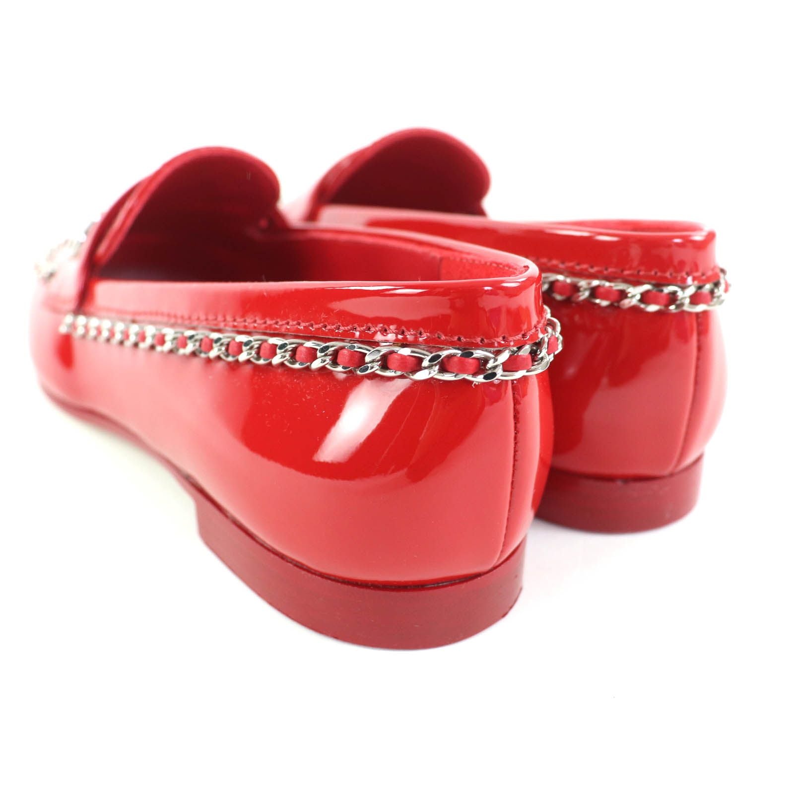 Unused Item◇Chanel G35631 with Here Mark Parts Patent Leather Chain Loafers Red