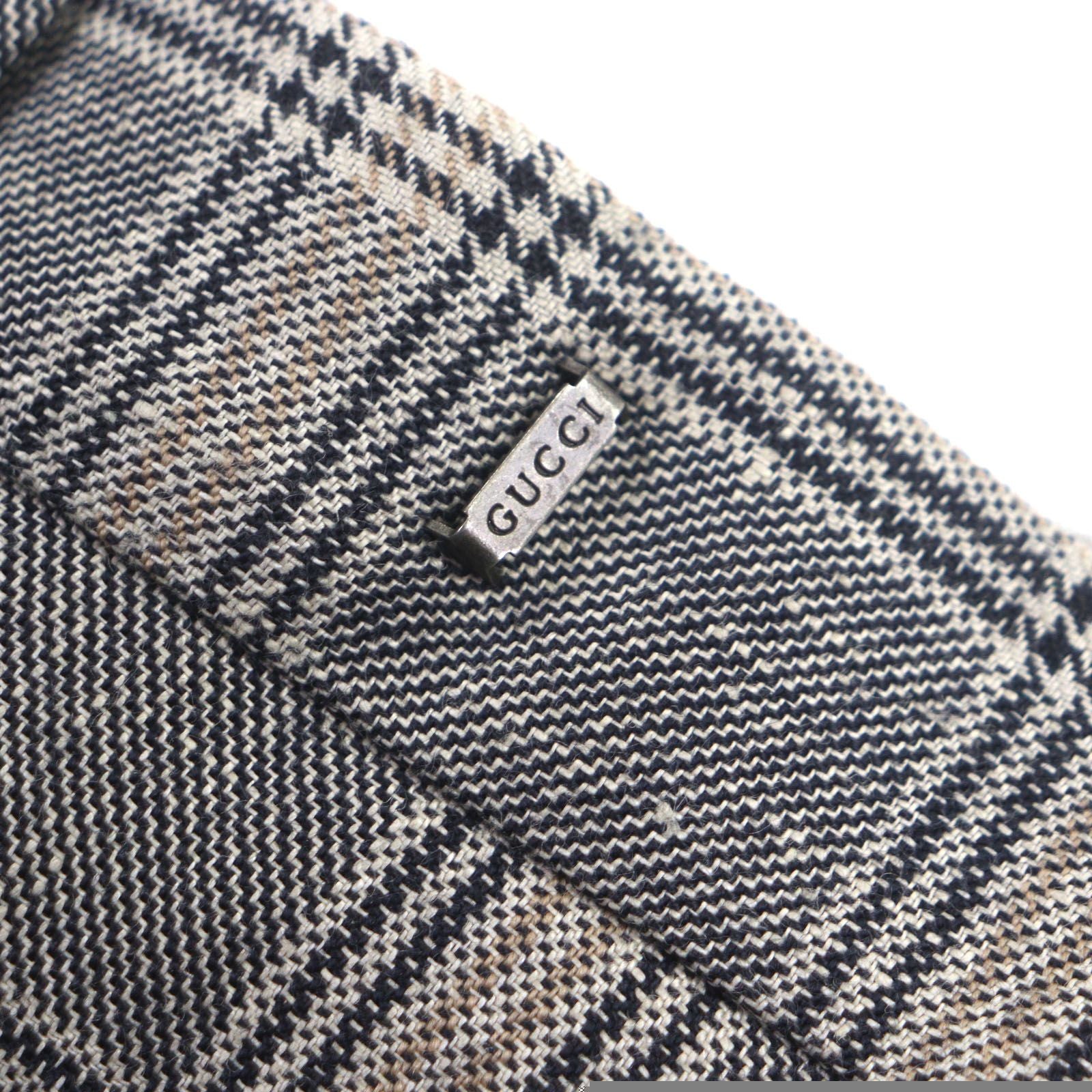 Unused Item ▼Gucci 707294 Linen Wool Check Pattern Pants Slacks Gray