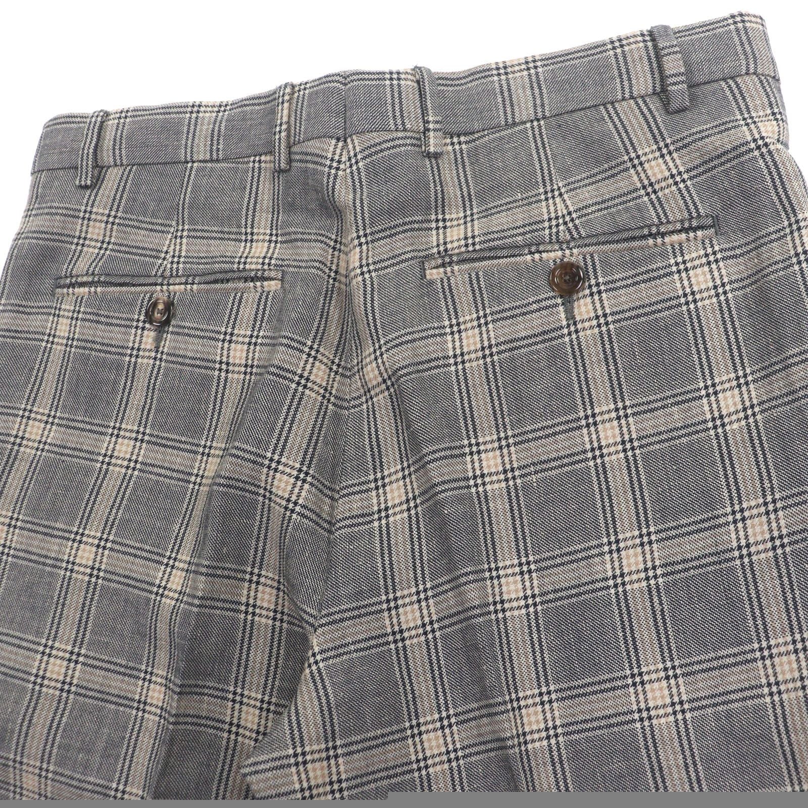 Unused Item ▼Gucci 707294 Linen Wool Check Pattern Pants Slacks Gray