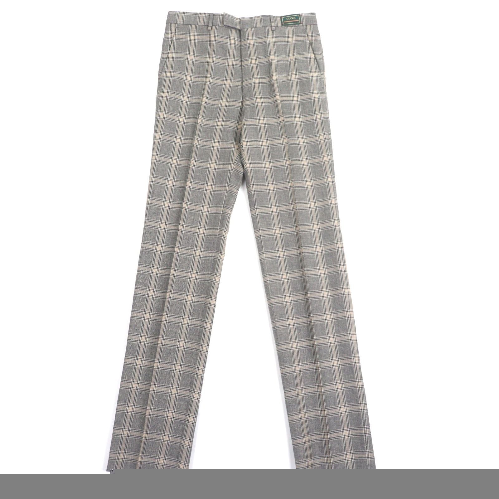 Unused Item ▼Gucci 707294 Linen Wool Check Pattern Pants Slacks Gray