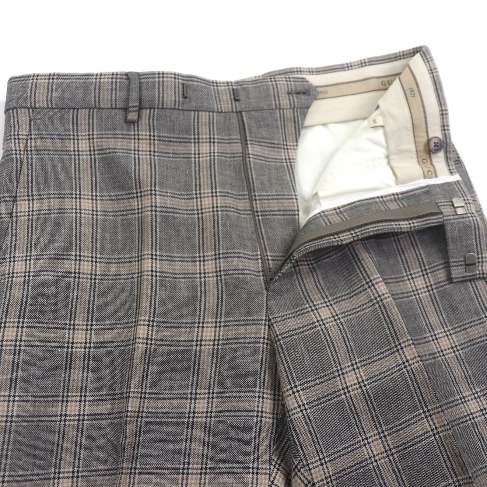 Unused Item ▼Gucci 707294 Linen Wool Check Pattern Pants Slacks Gray