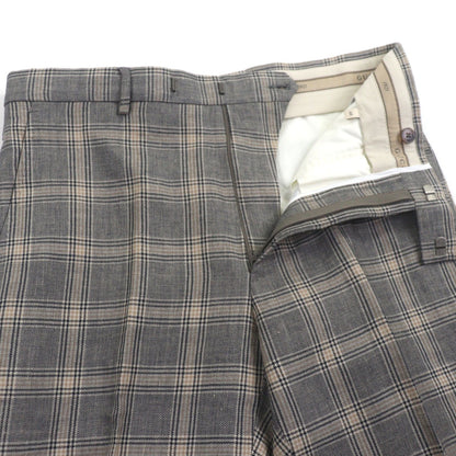 Unused Item ▼Gucci 707294 Linen Wool Check Pattern Pants Slacks Gray