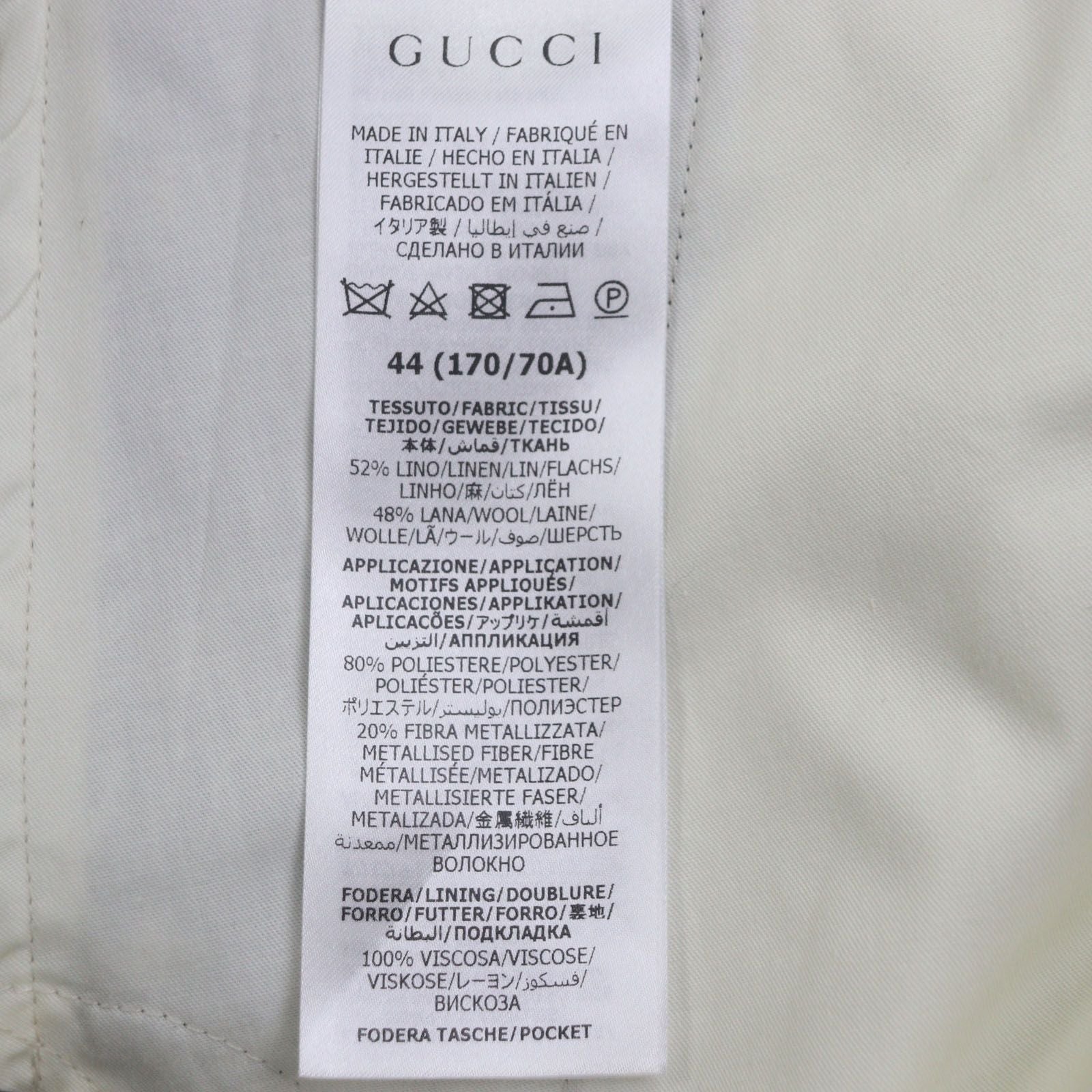 Unused Item ▼Gucci 707294 Linen Wool Check Pattern Pants Slacks Gray