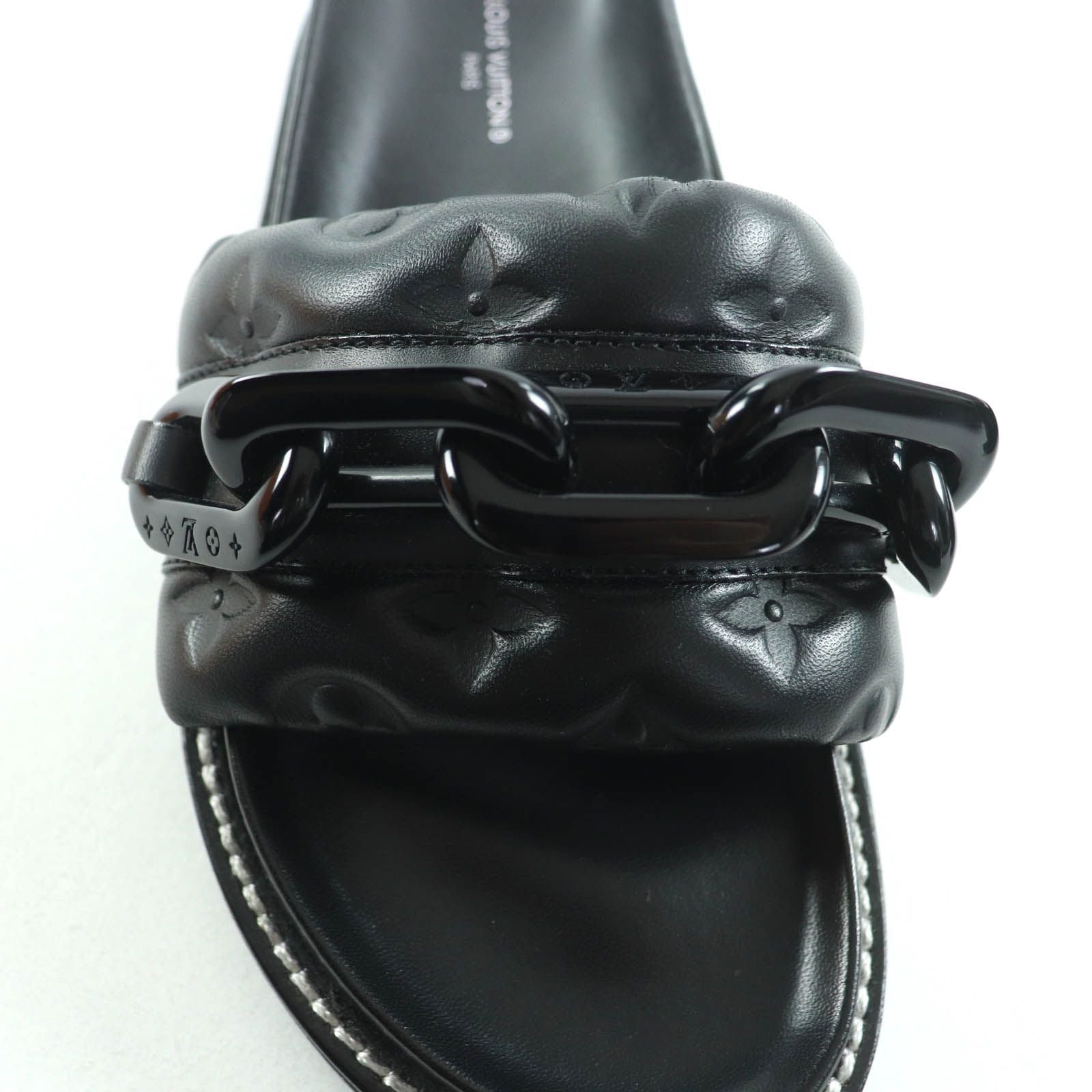 Unused Itemlouis Vuitton Sunset Line Monogram Chain Flat Sandals Black 37