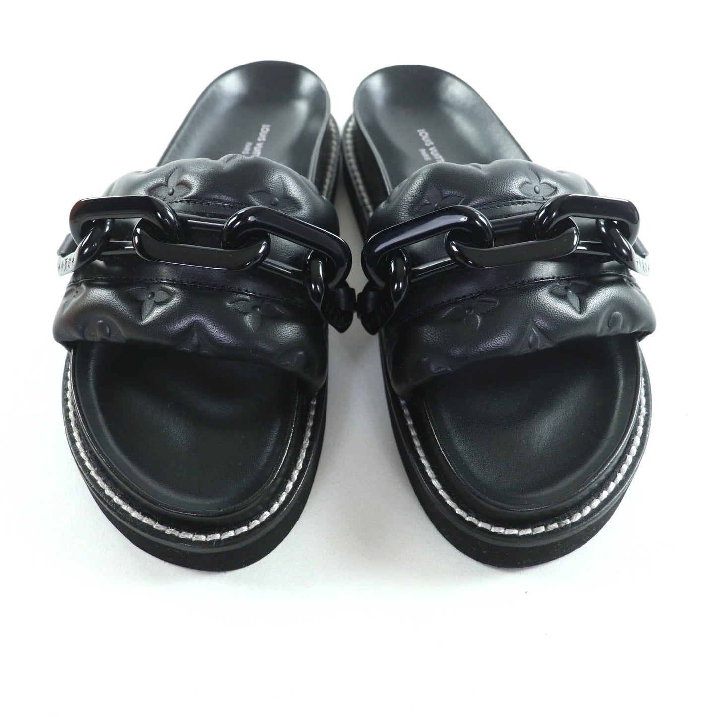 Unused Itemlouis Vuitton Sunset Line Monogram Chain Flat Sandals Black 37