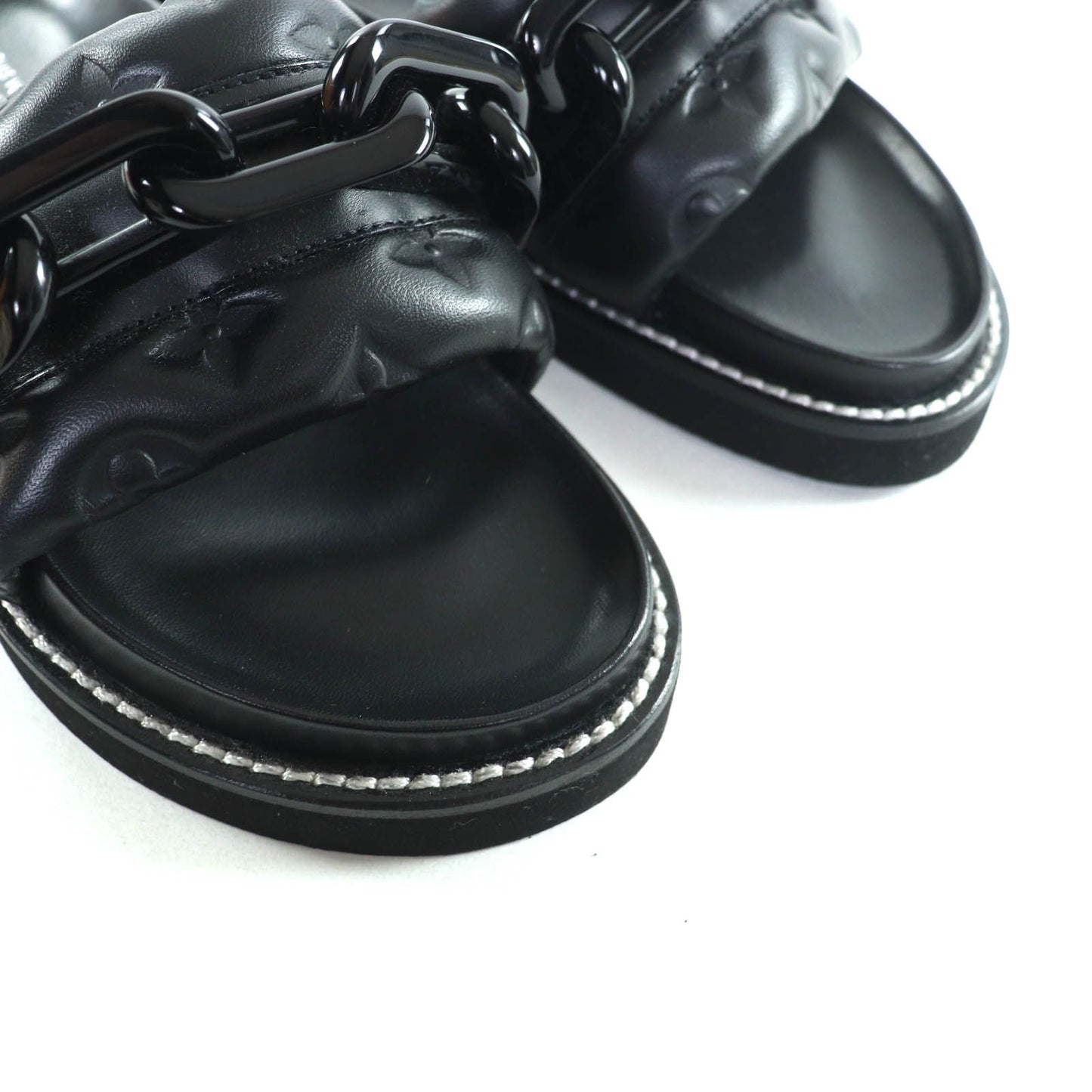 Unused Itemlouis Vuitton Sunset Line Monogram Chain Flat Sandals Black 37