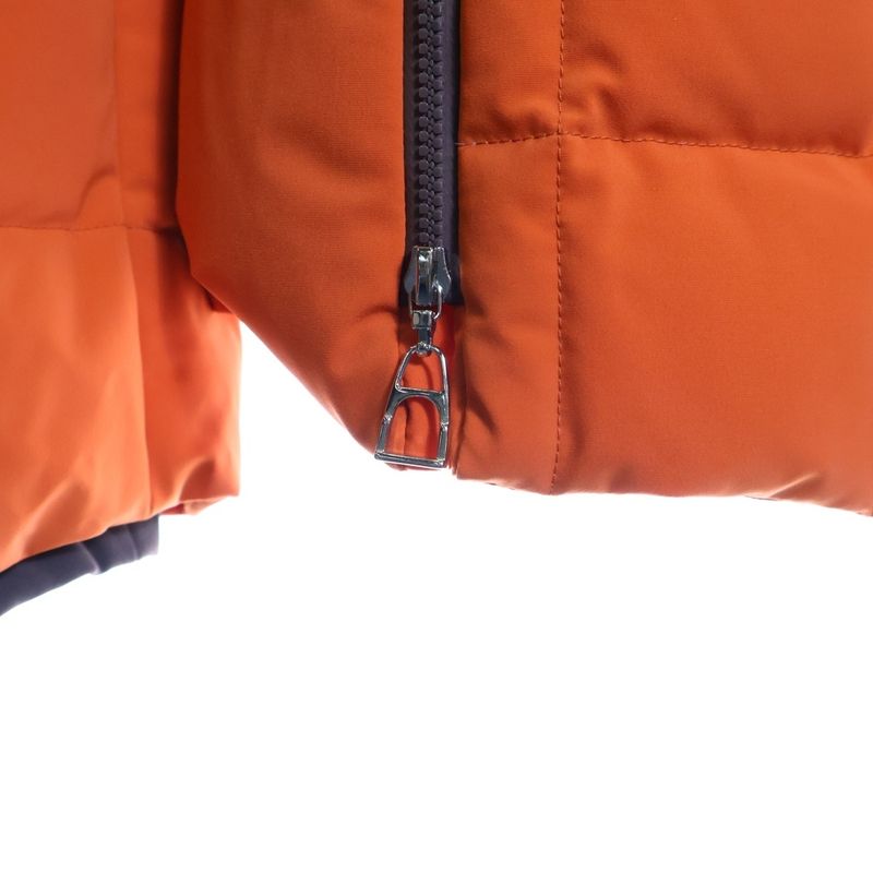 Hermes Fjord Quilted Stand Collar Zip Up Down Jacket Orange