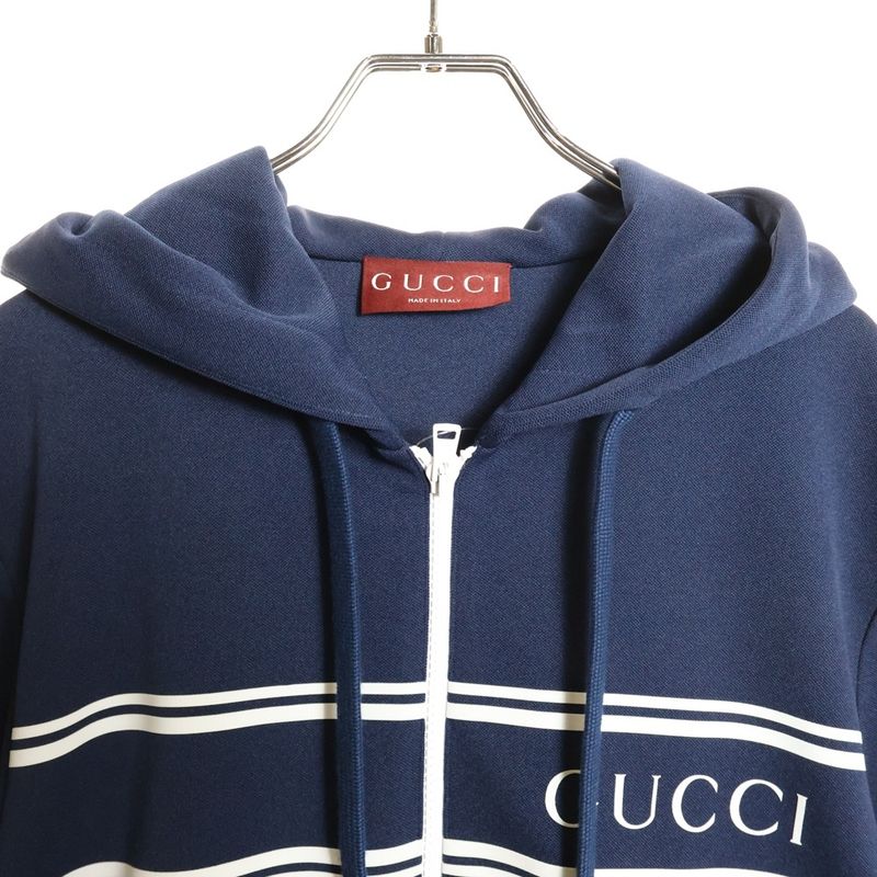 Gucci Technical Jersey Logo Hooded Sweatshirt Navy White 787939 Xjgj5