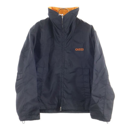 Gucci 25ss Leather Patch Logo Nylon Twill Layered Hooded Zip Up Jacket Black