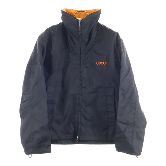 Gucci 25ss Leather Patch Logo Nylon Twill Layered Hooded Zip Up Jacket Black