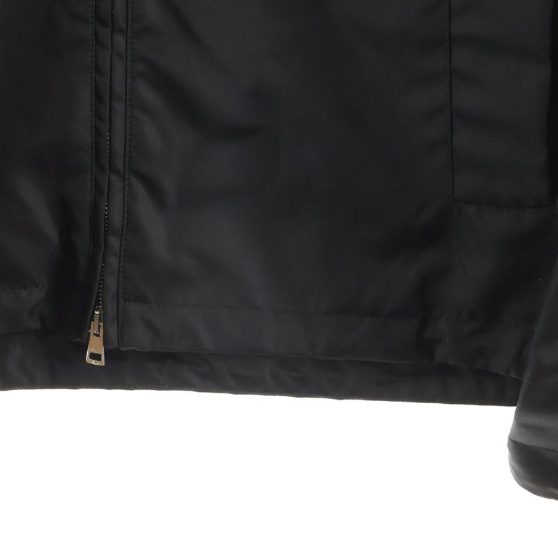 Gucci 25ss Leather Patch Logo Nylon Twill Layered Hooded Zip Up Jacket Black