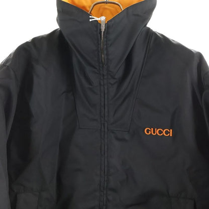 Gucci 25ss Leather Patch Logo Nylon Twill Layered Hooded Zip Up Jacket Black