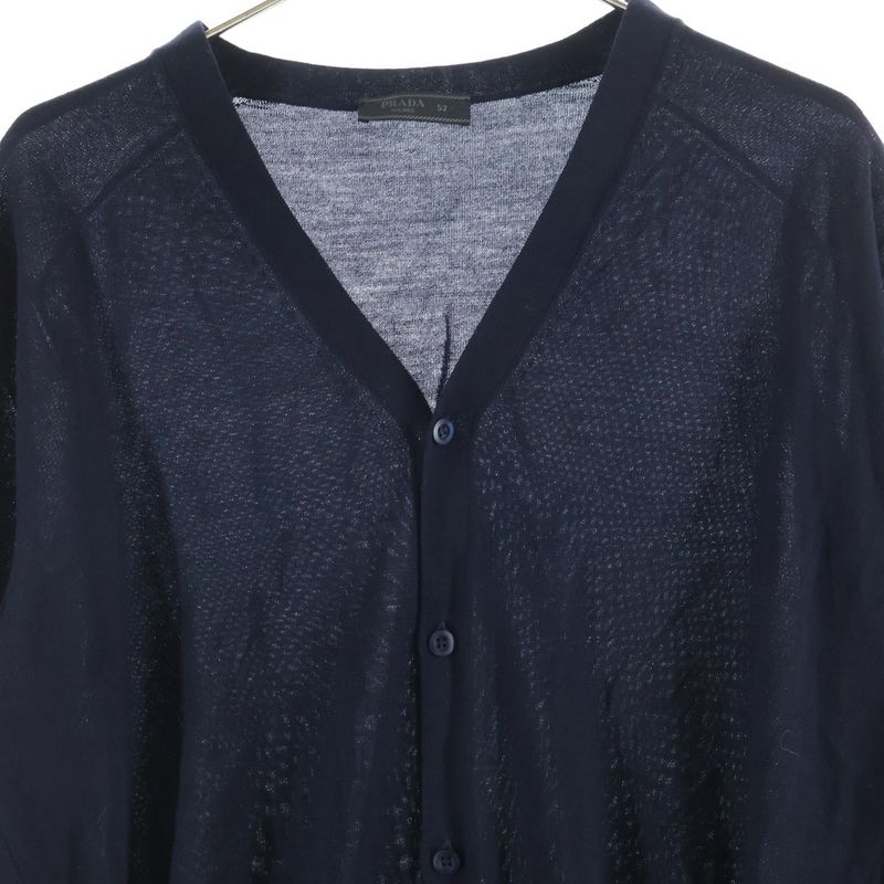 Prada 23aw Wool Knit Long Sleeve Cardigan Navy Dna959