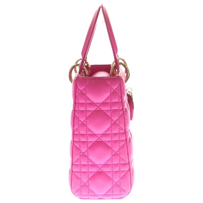 Christian Dior Lady Dior Small 2way Handbag Shoulder Bag Pink Leather