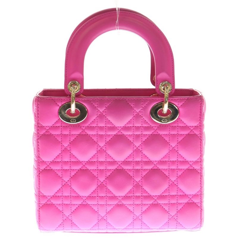Christian Dior Lady Dior Small 2way Handbag Shoulder Bag Pink Leather
