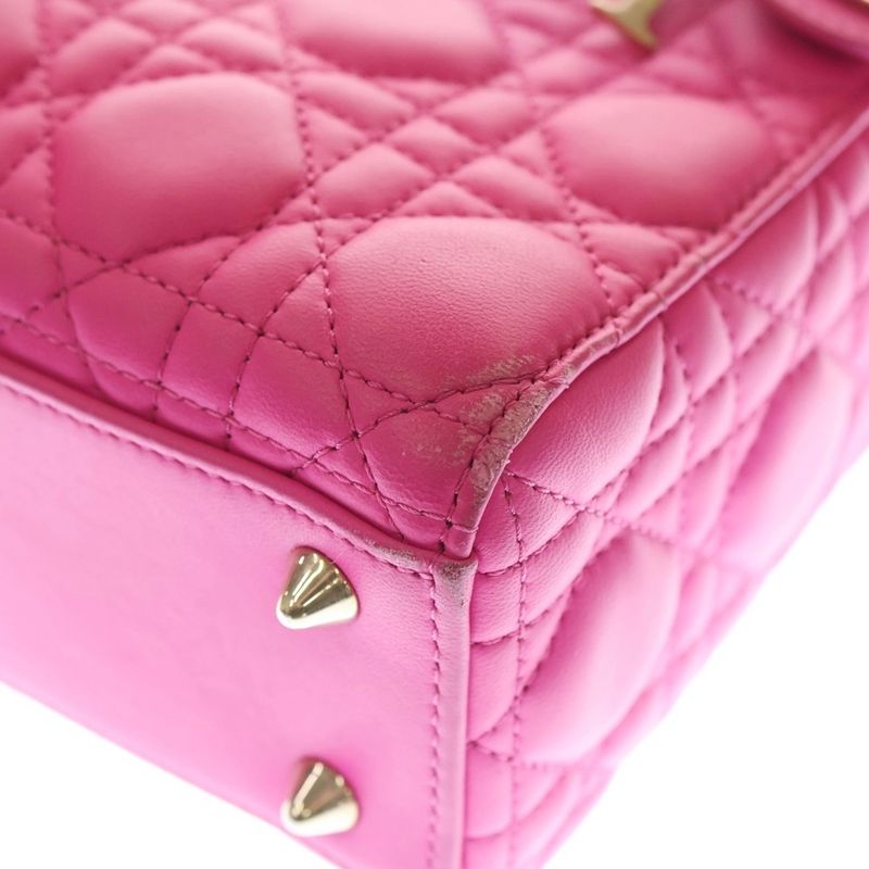 Christian Dior Lady Dior Small 2way Handbag Shoulder Bag Pink Leather