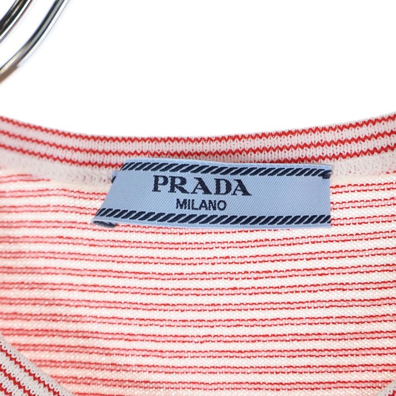 Prada P24r2g Logo Embroidery Slim Fit Border Short Sleeve T-Shirt Cut and Sewn
