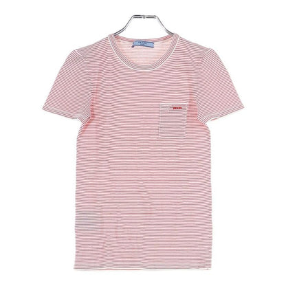 Prada P24r2g Logo Embroidery Slim Fit Border Short Sleeve T-Shirt Cut and Sewn