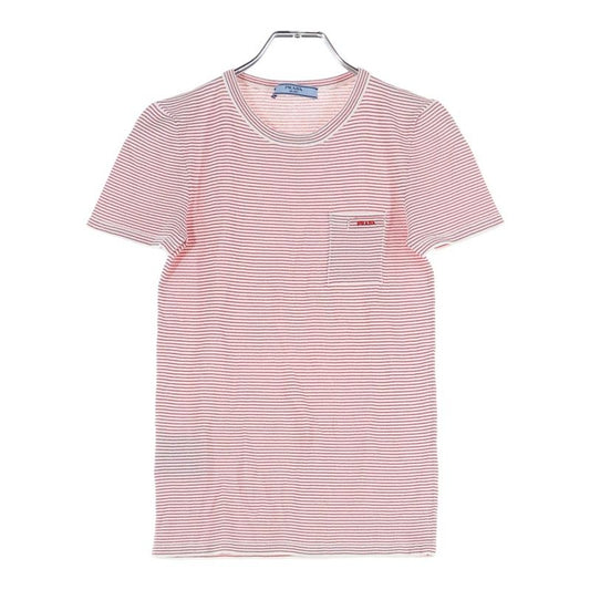 Prada P24r2g Logo Embroidery Slim Fit Border Short Sleeve T-Shirt Cut and Sewn