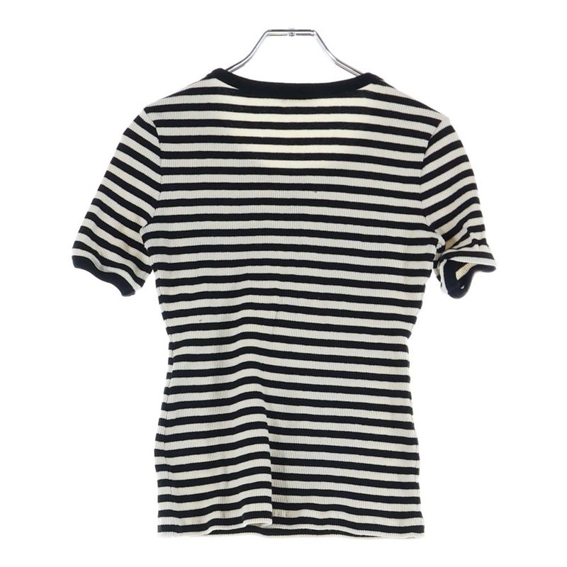 Celine Ribbed Cotton Jersey Marinière T-Shirt Cut and Sewn White Black 2x46h136k