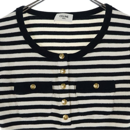 Celine Ribbed Cotton Jersey Marinière T-Shirt Cut and Sewn White Black 2x46h136k