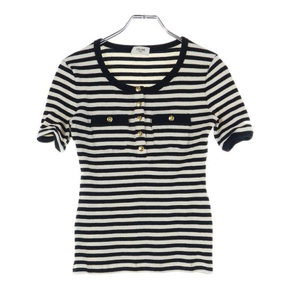 Celine Ribbed Cotton Jersey Marinière T-Shirt Cut and Sewn White Black 2x46h136k