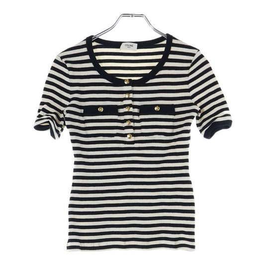 Celine Ribbed Cotton Jersey Marinière T-Shirt Cut and Sewn White Black 2x46h136k