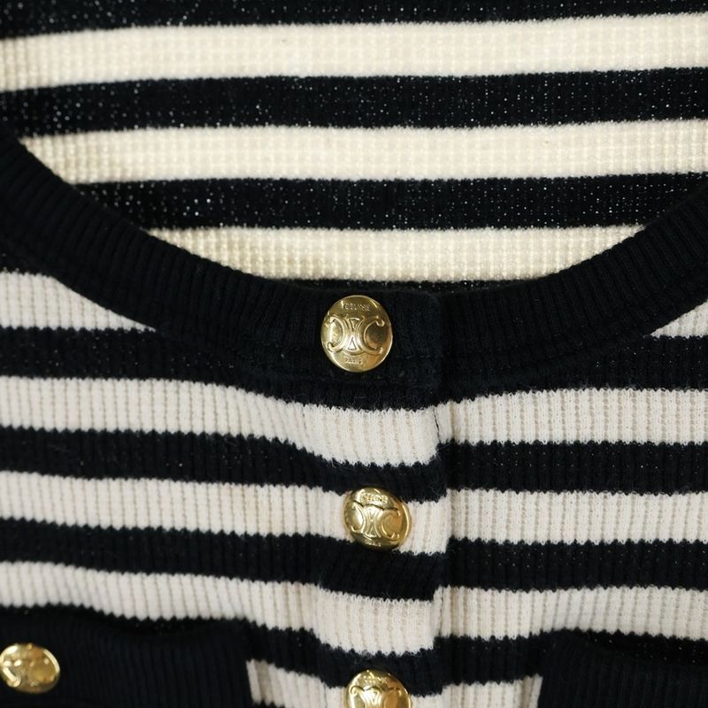 Celine Ribbed Cotton Jersey Marinière T-Shirt Cut and Sewn White Black 2x46h136k