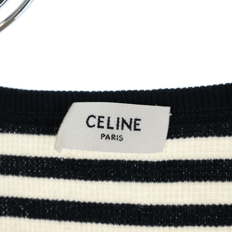 Celine Ribbed Cotton Jersey Marinière T-Shirt Cut and Sewn White Black 2x46h136k