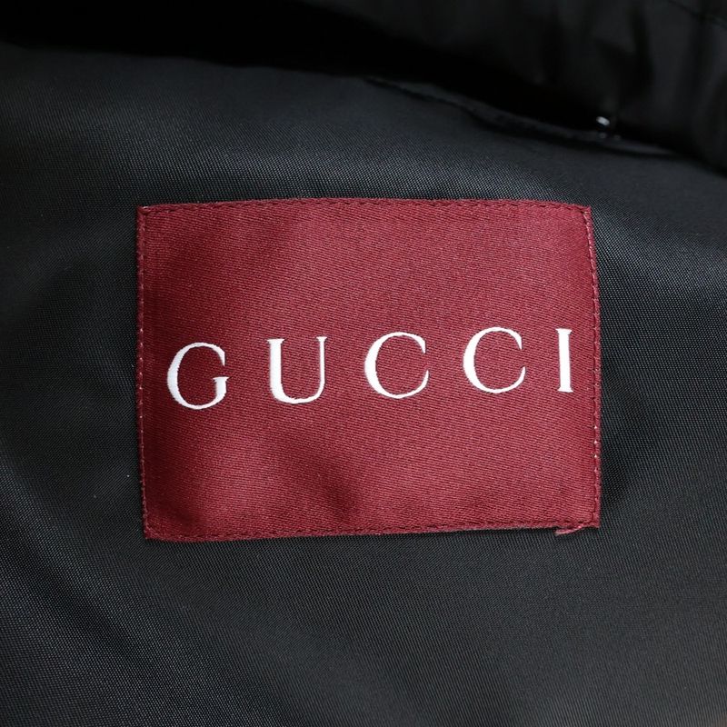 Gucci 25ss Leather Patch Logo Nylon Twill Layered Hooded Zip Up Jacket Black
