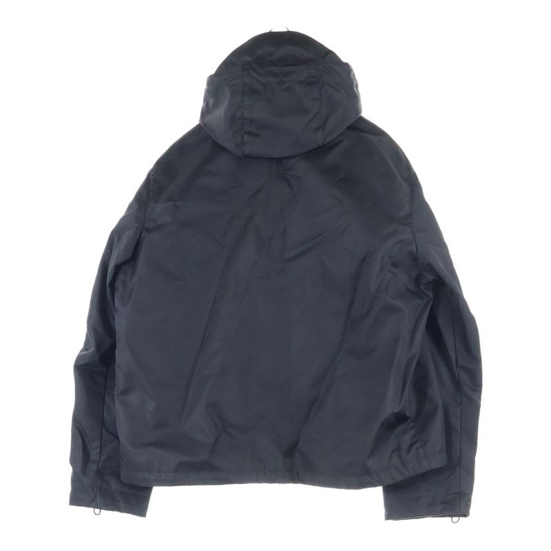 Gucci 25ss Leather Patch Logo Nylon Twill Layered Hooded Zip Up Jacket Black